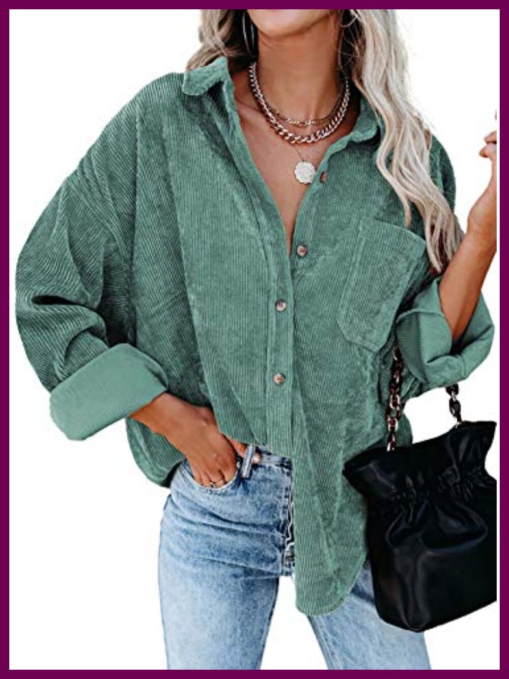 Corduroy Button Down Shirt Boyfriend Oversized Long Sleeve Blouse